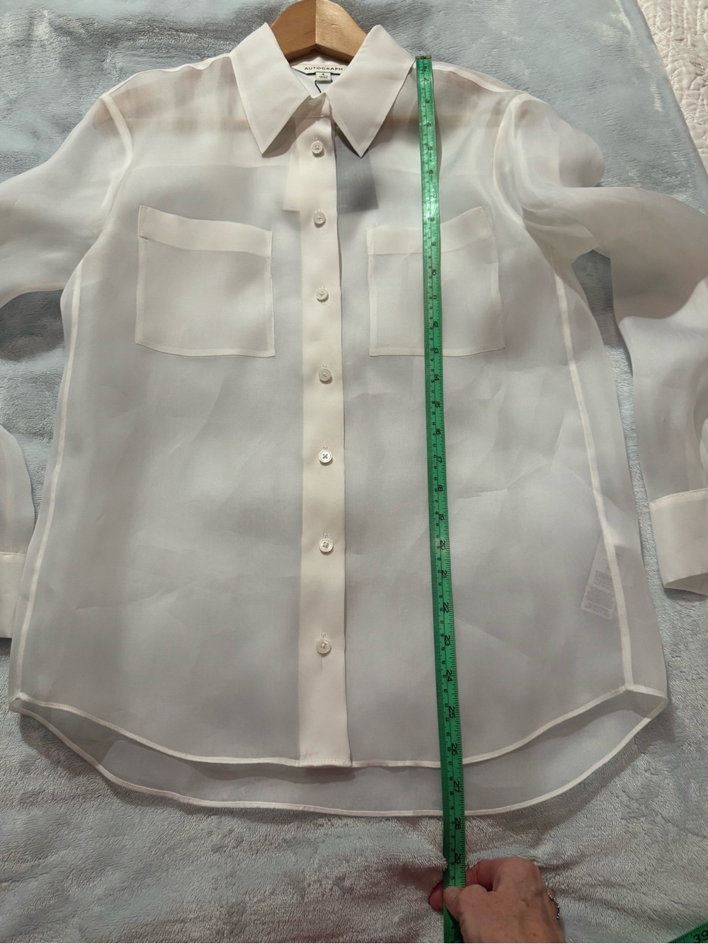 Autograph Women's Sheer Silk Organza White Button-Down Blouse with Pockets - Picture 5 of 9